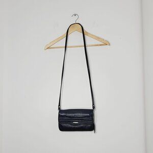 Visione Vintage Black Genuine Leather Adjustable Removable Strap Crossbody Bag